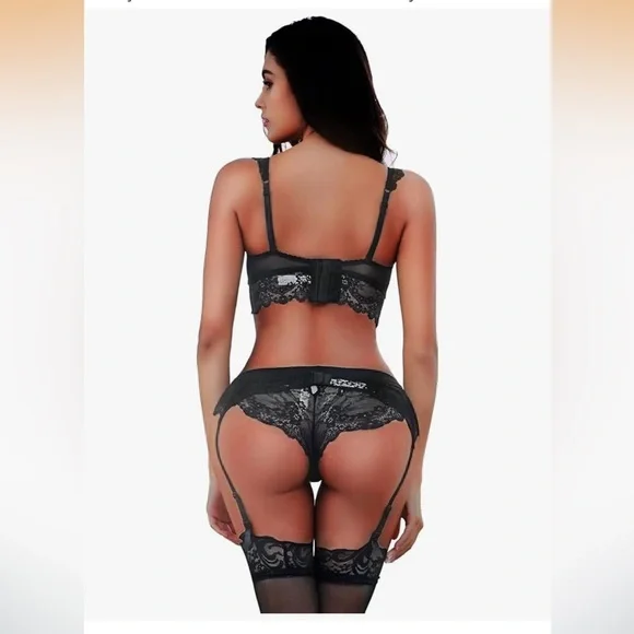 Sexy Black Lace Unlined Underwire Bra and Panty Set for Women Size 36B/Medium 🖤 - Picture 4 of 16